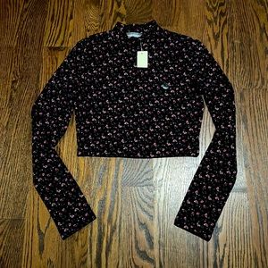 NWT Aeropostale Sz M Long sleeve mock neck crop fitted tee, floral print